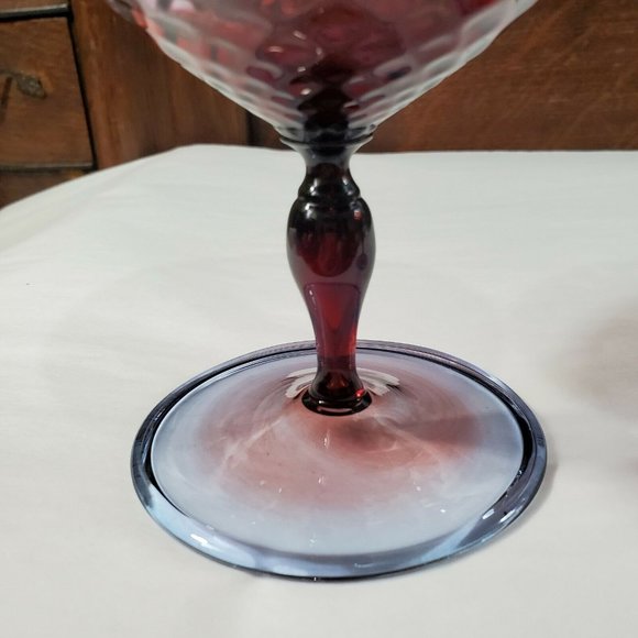 2 Handblown Diamond Optic Blue Red Champagne Coupes quilted footed sherbet - Picture 7 of 12